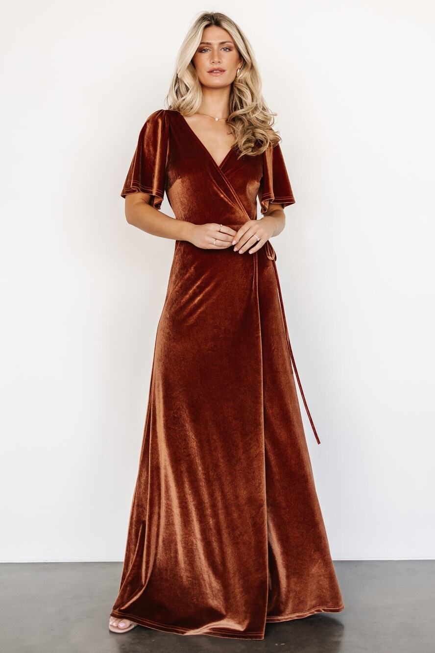 Baltic Born Meghan Velvet Wrap Maxi Dress Small Spice V Neck Fall Cocktail